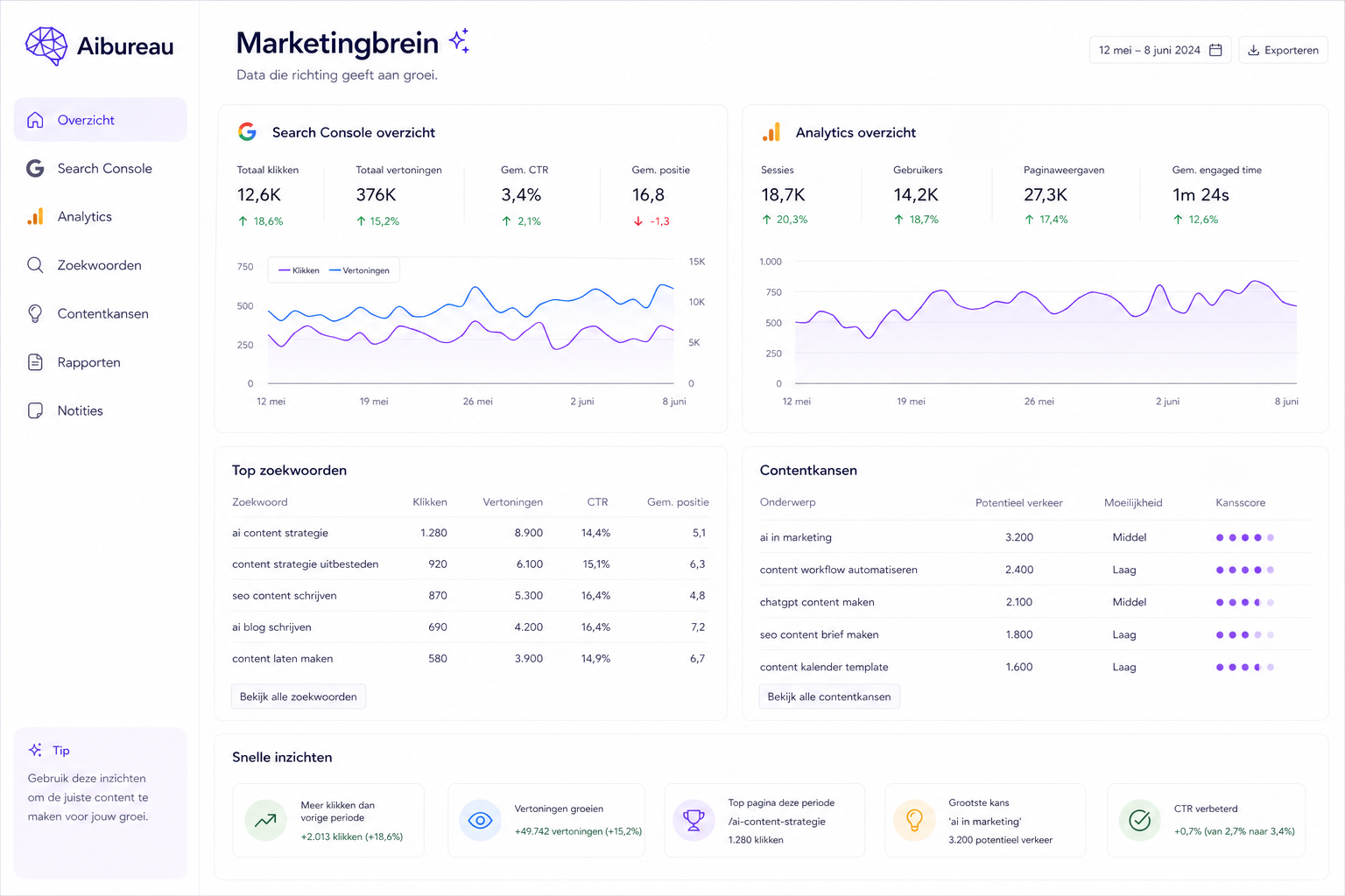 AI marketing op basis van Search Console en Analytics data
